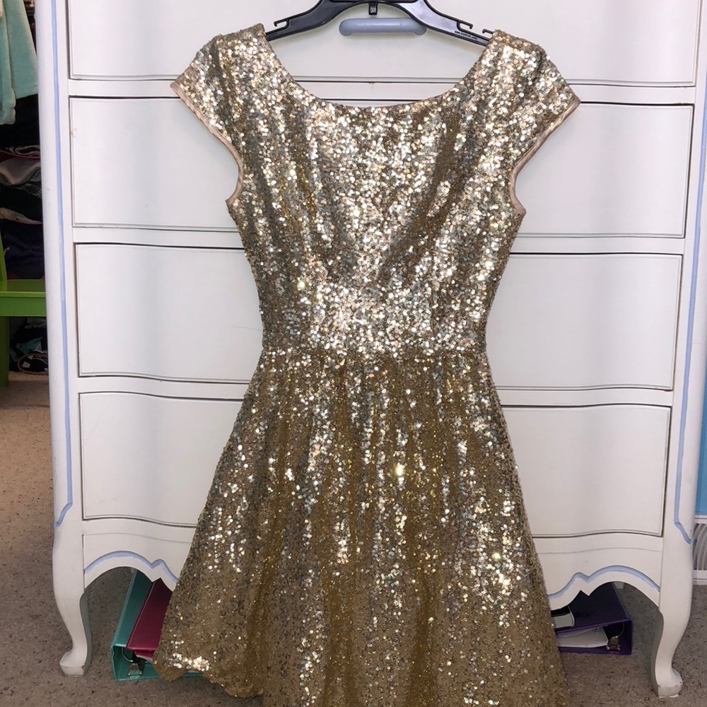 Gold Sparkly Dress with Open Back